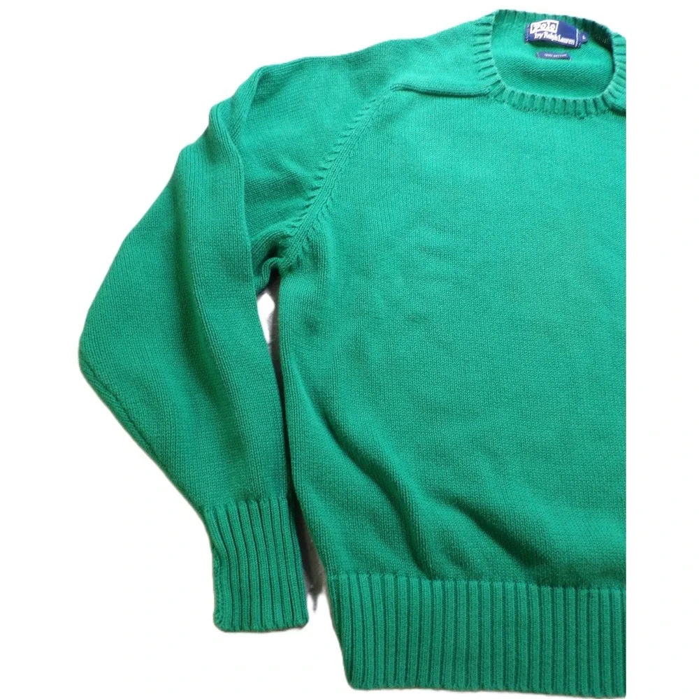VTG Polo Ralph Lauren Crewneck Sweater Heavy Cotton Knit Men Large Green Pony 90